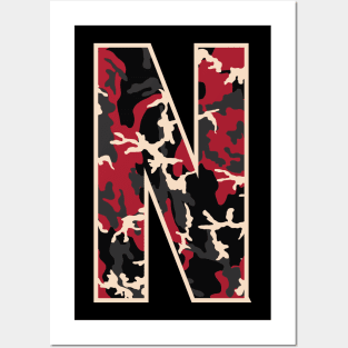 Initial Capital Letter N Camo Alphabet Gift Women Men Kids Posters and Art